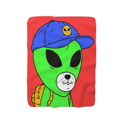 White Dog Bear Mouth Alien Green Visitor Yellow Backpack Blue Visi Hat Sherpa Fleece Blanket