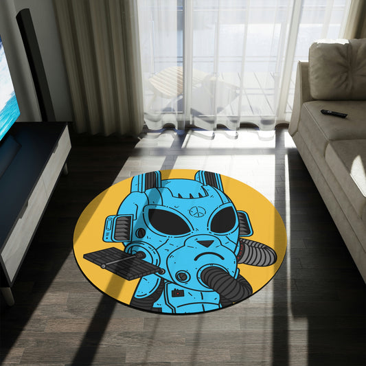 Armored Blue Peace Future Alien Cyborg Machine Visitor Round Rug - Visitor751