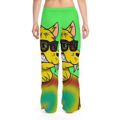 Wolve Cyborg Tie Dye Camisa de lobo Piel amarilla Gafas de sol frescas Pantalones de pijama para mujer (AOP) 