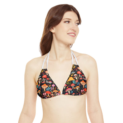 Fairy-Tale Fungi: Whimsical Assorted Mushroom Pattern Design Strappy Bikini Set (AOP)