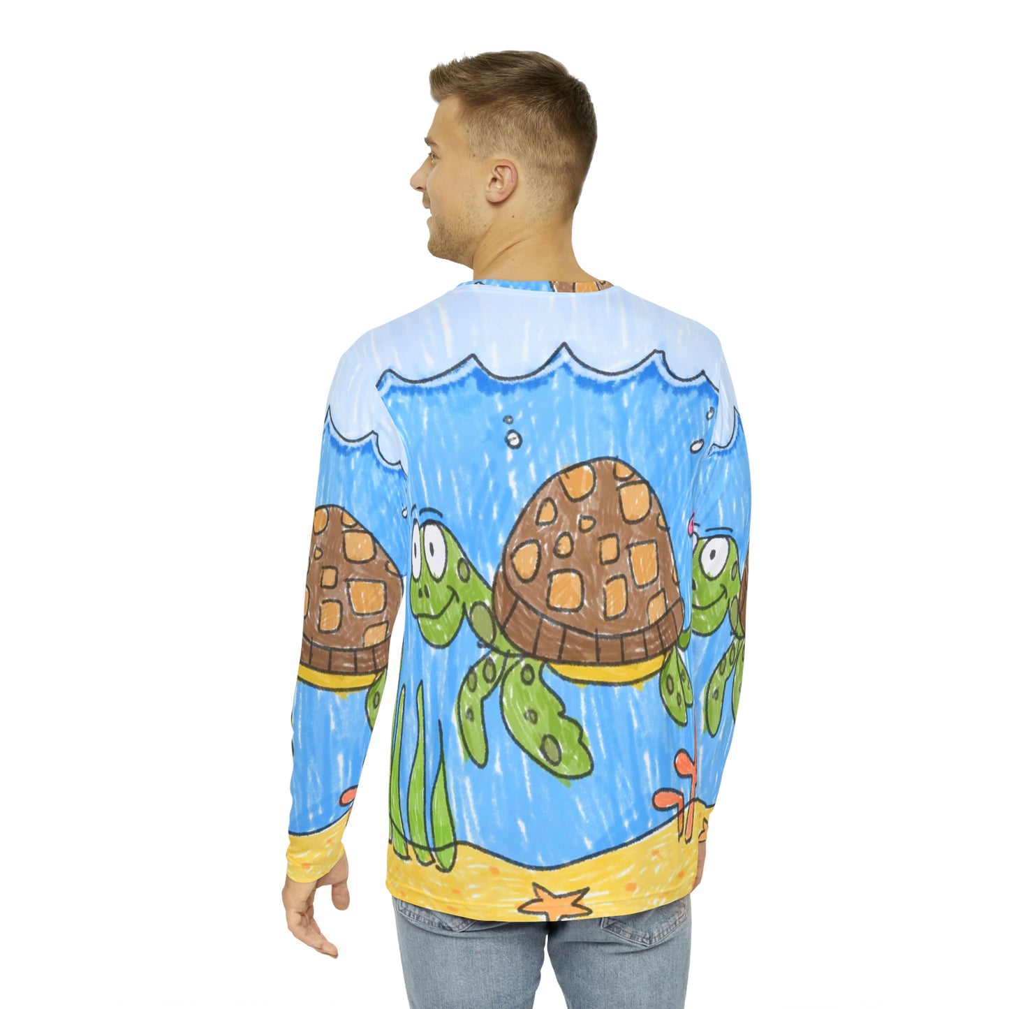 Sea Turtle Beach Sand Ocean Men's Long Sleeve AOP Shirt