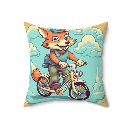 Almohada cuadrada de poliéster hilado con diseño de ciclista de Fox Bike Ride Adventure 