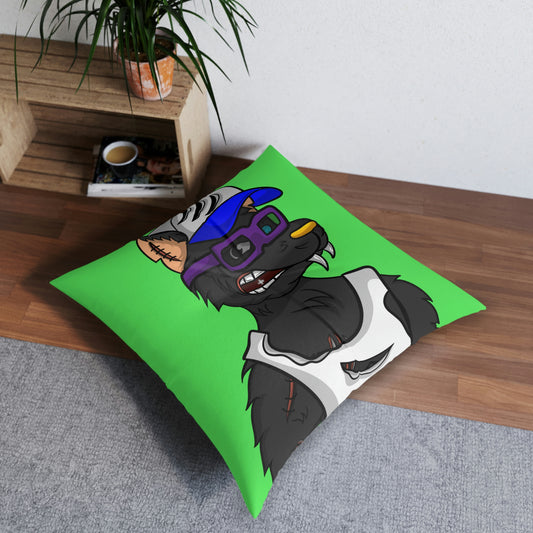 Trucker Wolf Cyborg Tufted Floor Pillow, Square