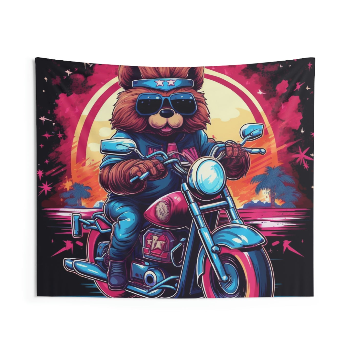 Tapices de pared para interiores con gráfico de aventura de jinete de oso de motocicleta 