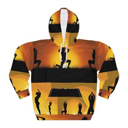 Yoga Poses Silhouette - Tranquil Sunset Art Unisex Pullover Hoodie (AOP)