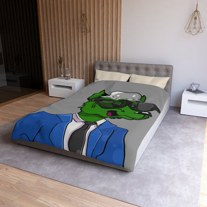 Cyborg Wolf Blue Suit Black Tie Green Fur Black Shades grey Fedora Microfiber Duvet Cover