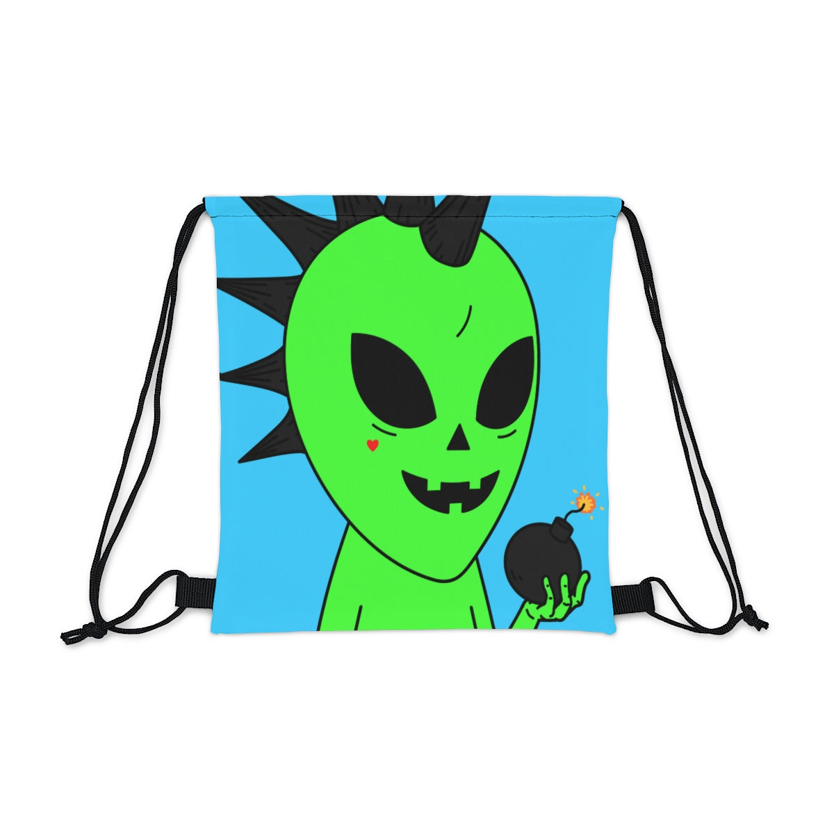 Green Alien Black Spiked Hair Pumkin Face Bomb Visitor Outdoor Drawstring Bag