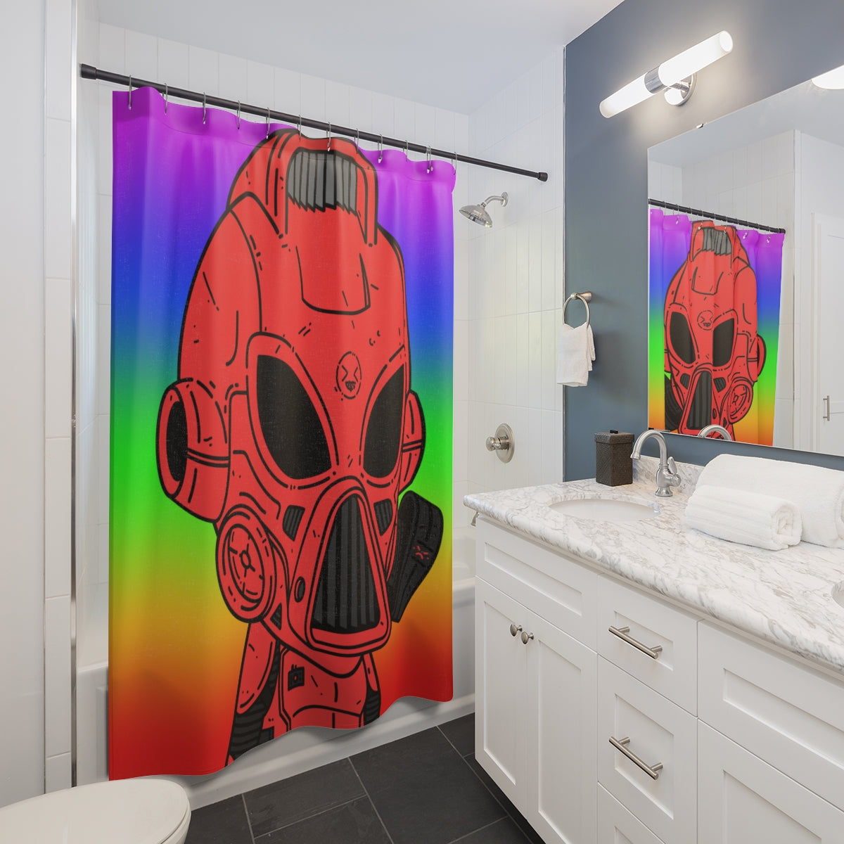 LOL Rainbow Armored Red Future Alien Cyborg Machine Visitante Cortinas de ducha