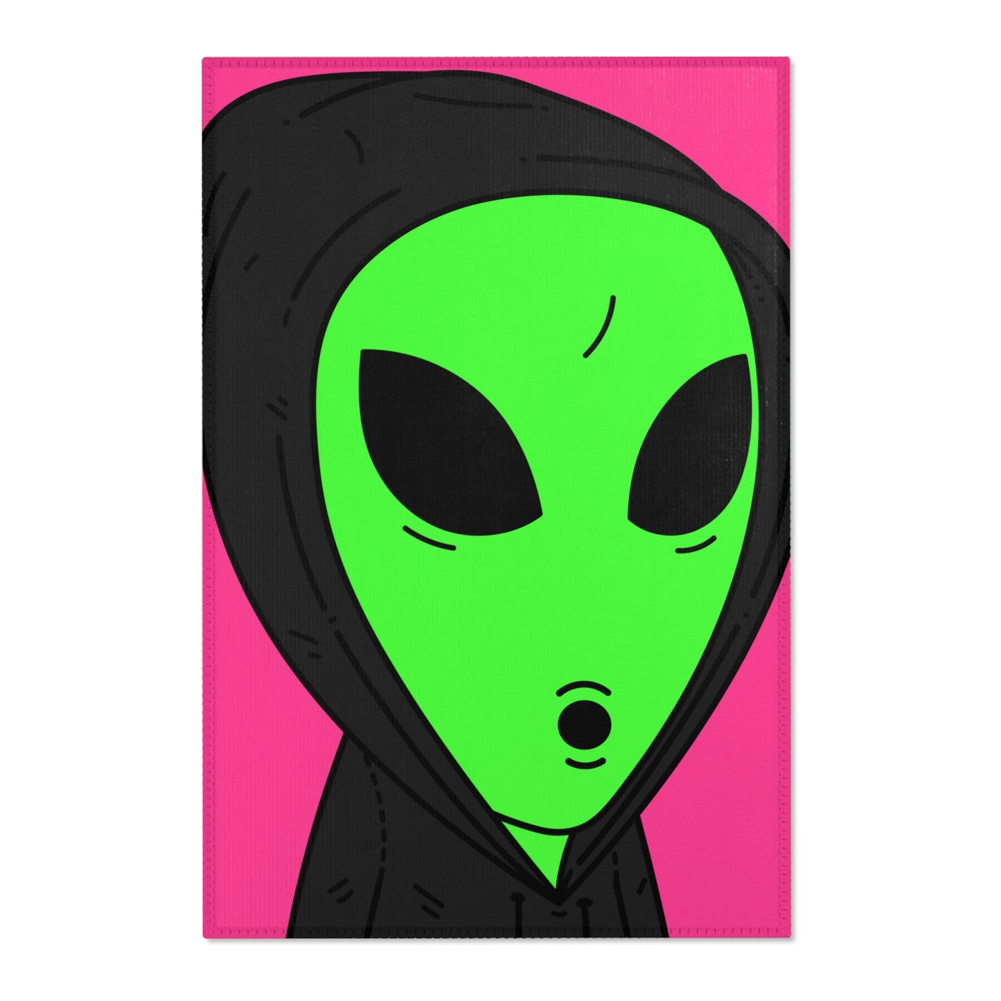 The Visitor Green Alien Black Hoodie Pink Background Area Rugs - Visitor751