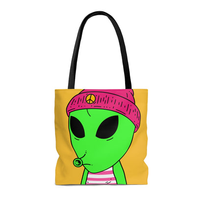 Pink Peace Hat Striped Shirt Visitor Green Snoot Mouth AOP Tote Bag