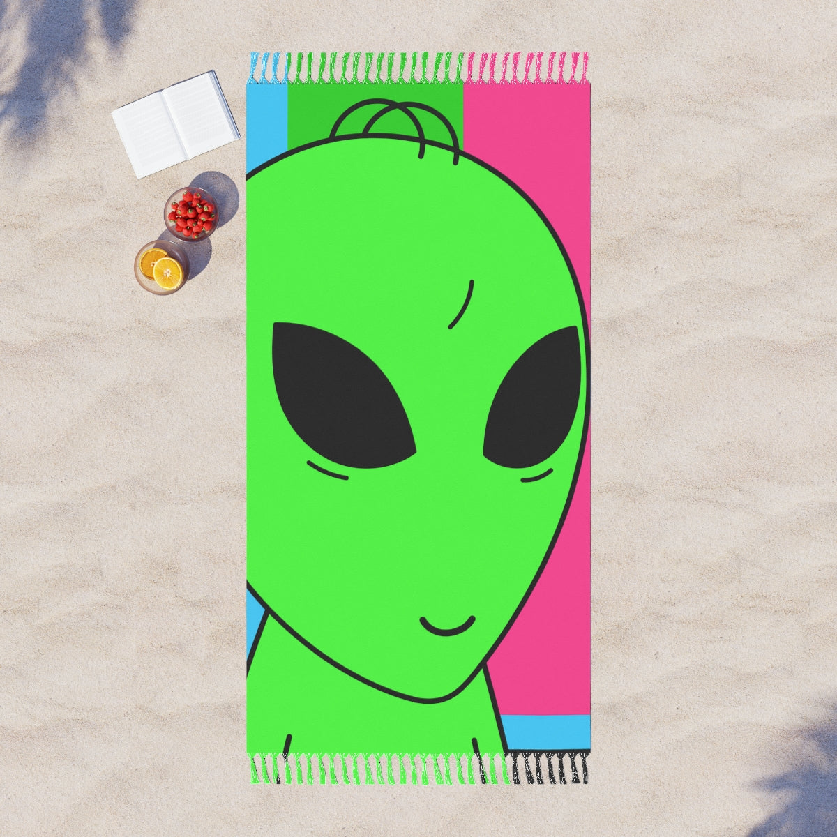 Green Alien Smile Hair Visitor Character Cartoon Comic Boho Beach Cloth