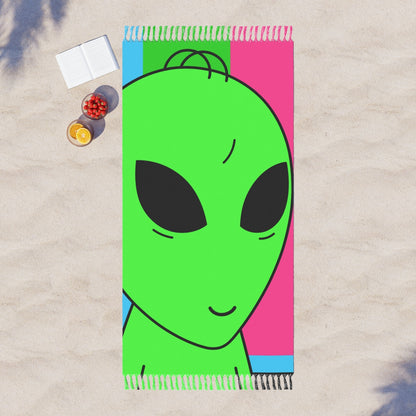 Green Alien Smile Hair Visitor Character Cartoon Comic Boho Beach Cloth