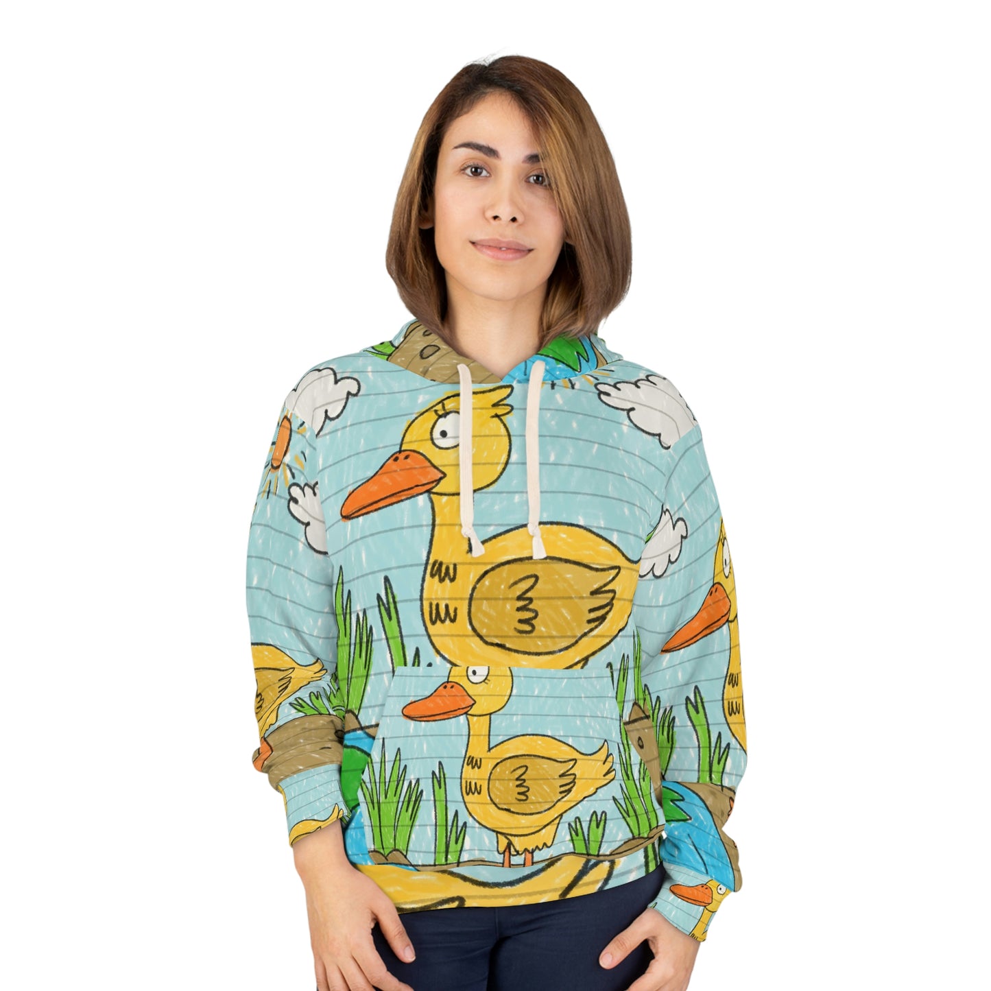 Yellow Duck Bird Pond AOP Unisex Pullover Hoodie