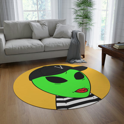 Black Striped Shirt Visitor Green Alien Black Cap V Round Rug - Visitor751