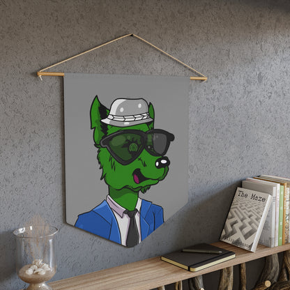 Cyborg Wolf Blue Suit Black Tie Green Fur Black Shades grey Fedora Pennant