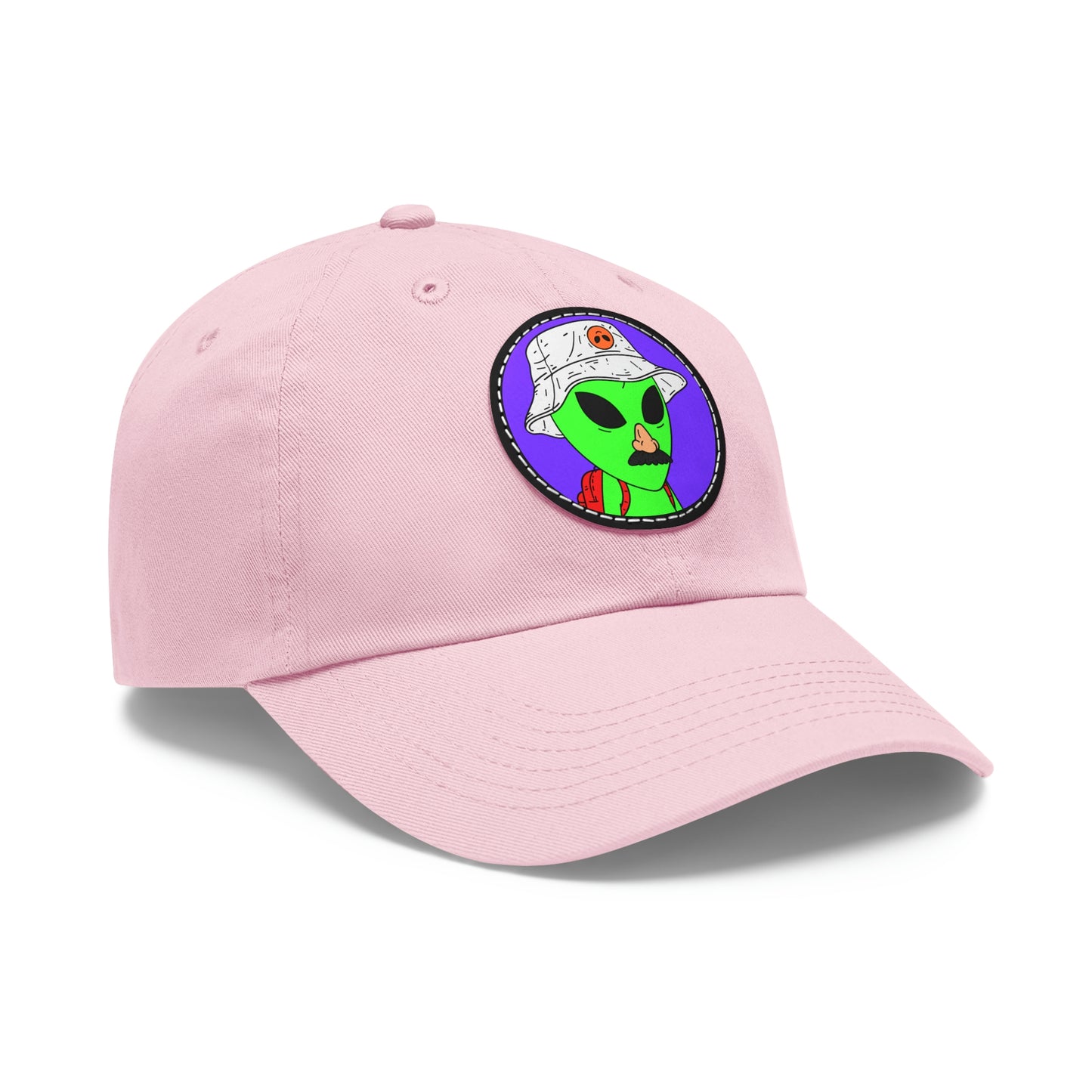 Visitor Green Alien Space Traveler Dad Hat with Leather Patch (Round)