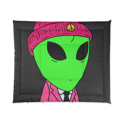 Pink Peace Hat Suit Green Alien Visitor Bed Comforter