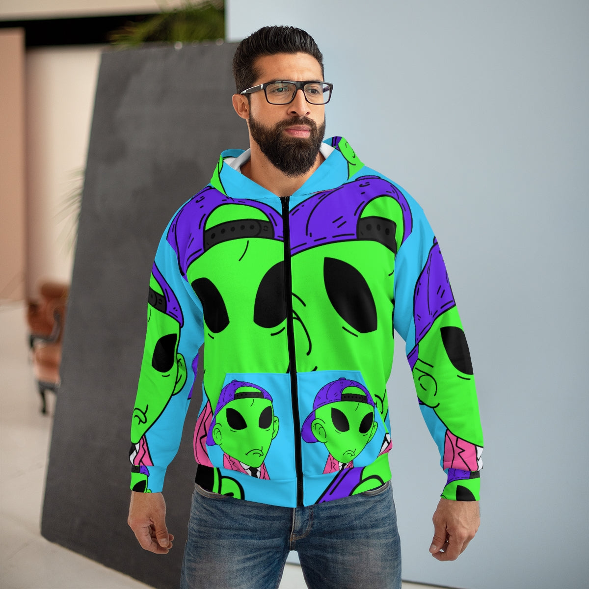 Business Builder Alien AOP Unisex Zip Hoodie