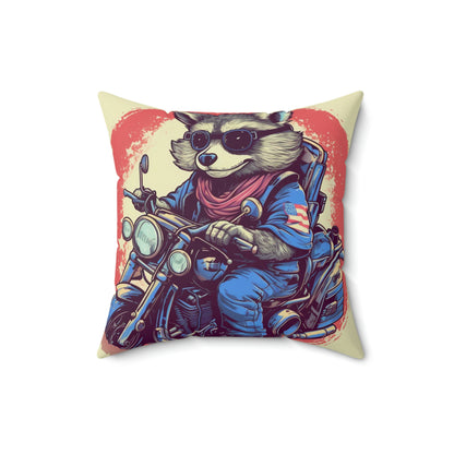 Patriotic Biker Raccoon Rider USA Style Animal Spun Polyester Square Pillow