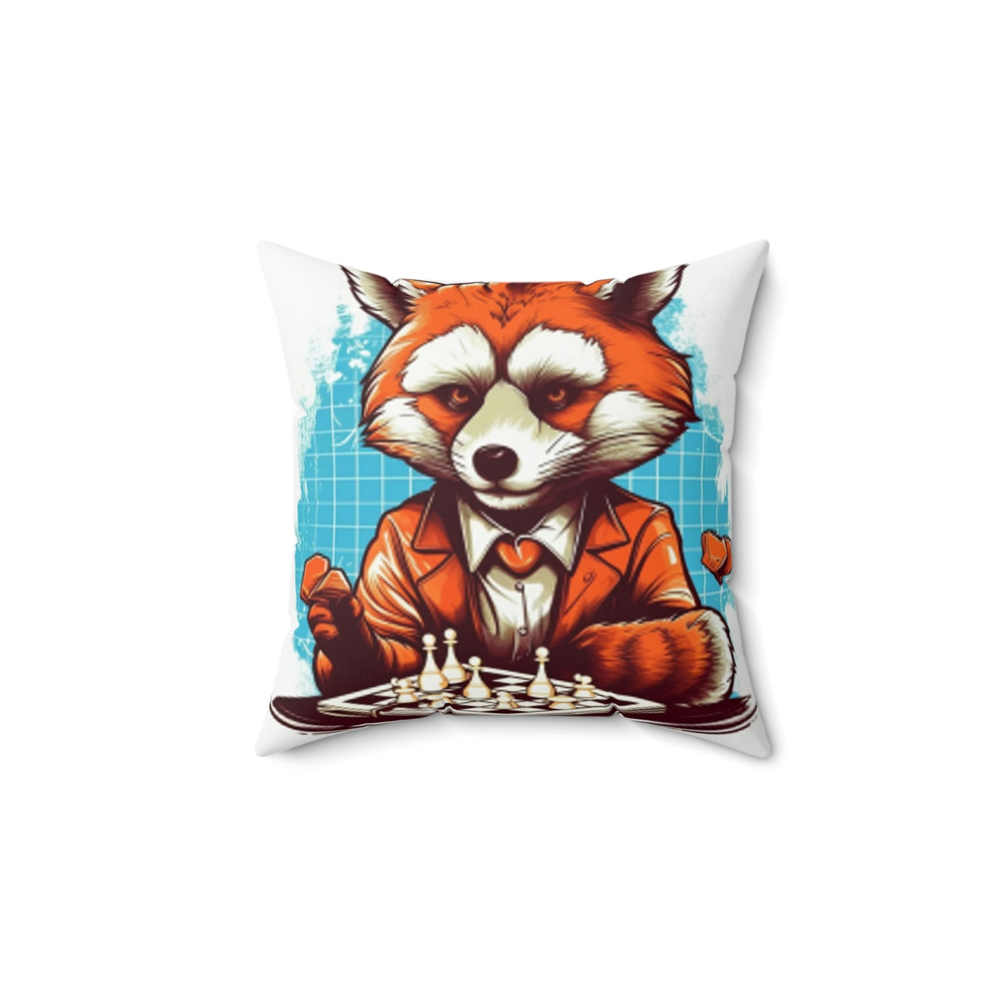 Red Panda Chess Player Strategy Game Graphic Spun Polyester Square Pillow