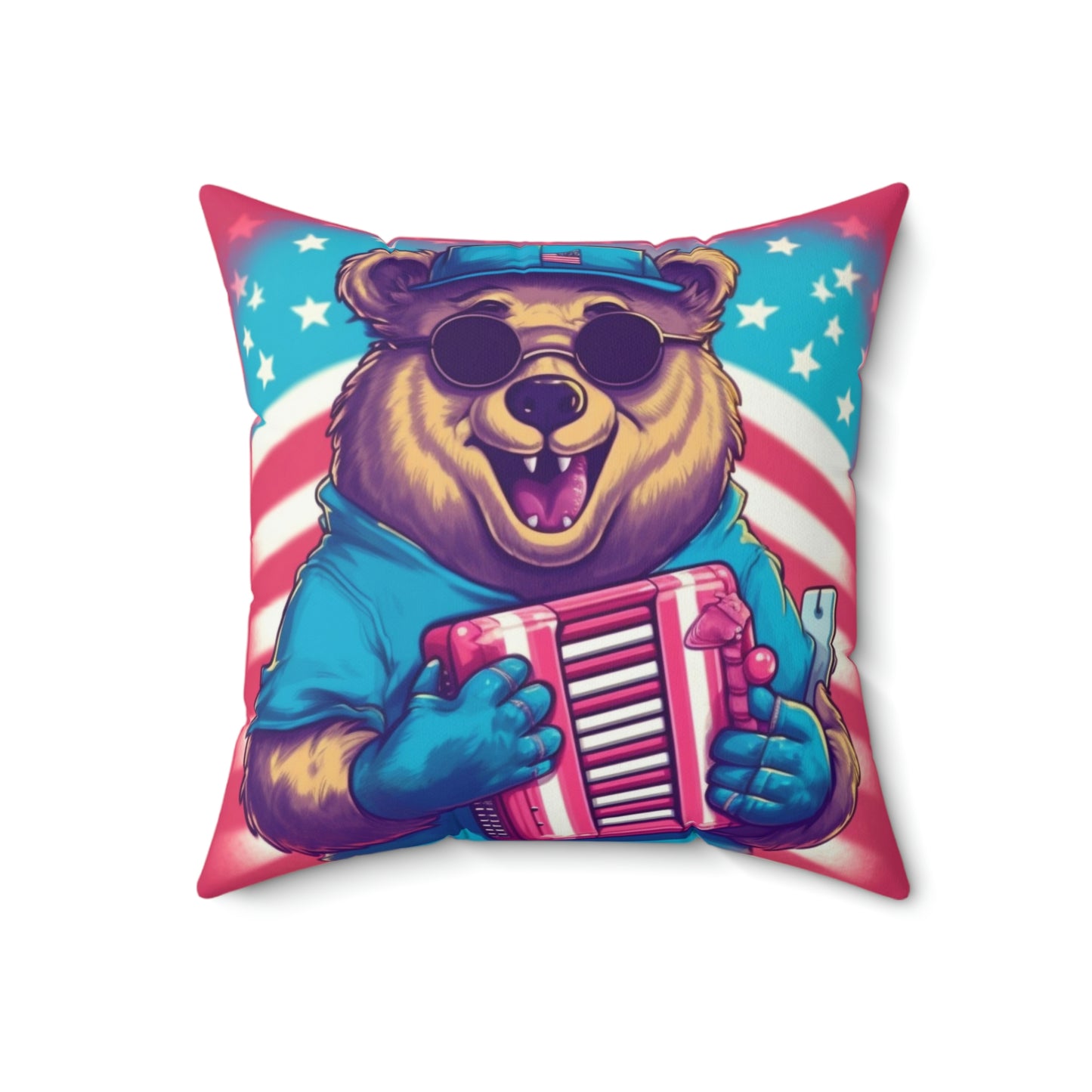 Accordion Musical Bear USA American Style Animal Spun Polyester Square Pillow