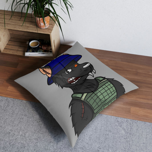 Army Black Wolf Cyborg Werewolve Tufted Floor Pillow, Square