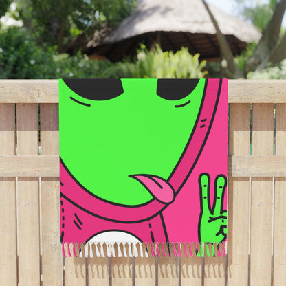 Pink Bear Green Peace Hand Tongue Visitor Alien Boho Beach Cloth