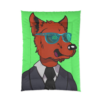 Cyborg Wolf Grey Suit Black Tie Blue Glasses Orange Fur Bed Room Blanket Comforter