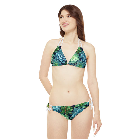 Botanical Succulent Array - Vibrant Minimalist Pattern - Strappy Bikini Set (AOP)