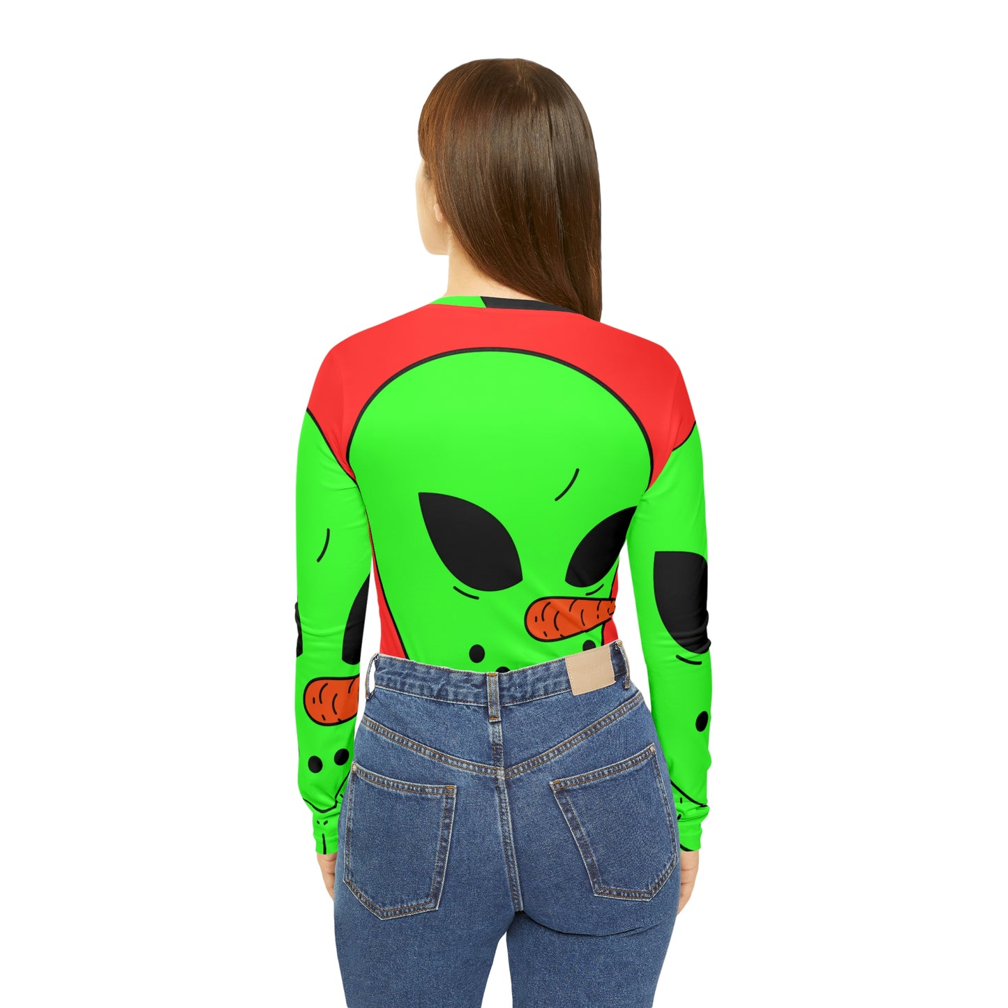 Veggie Visi Alien Vegetal Visitor Camisa Mujer Manga Larga Cuello Pico 