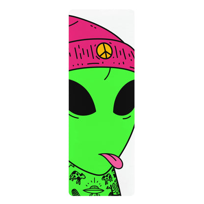 Pink Tongue Peace Hat Alien Tattoos UFO Space Extraterrestrial Visitor Rubber Yoga Mat