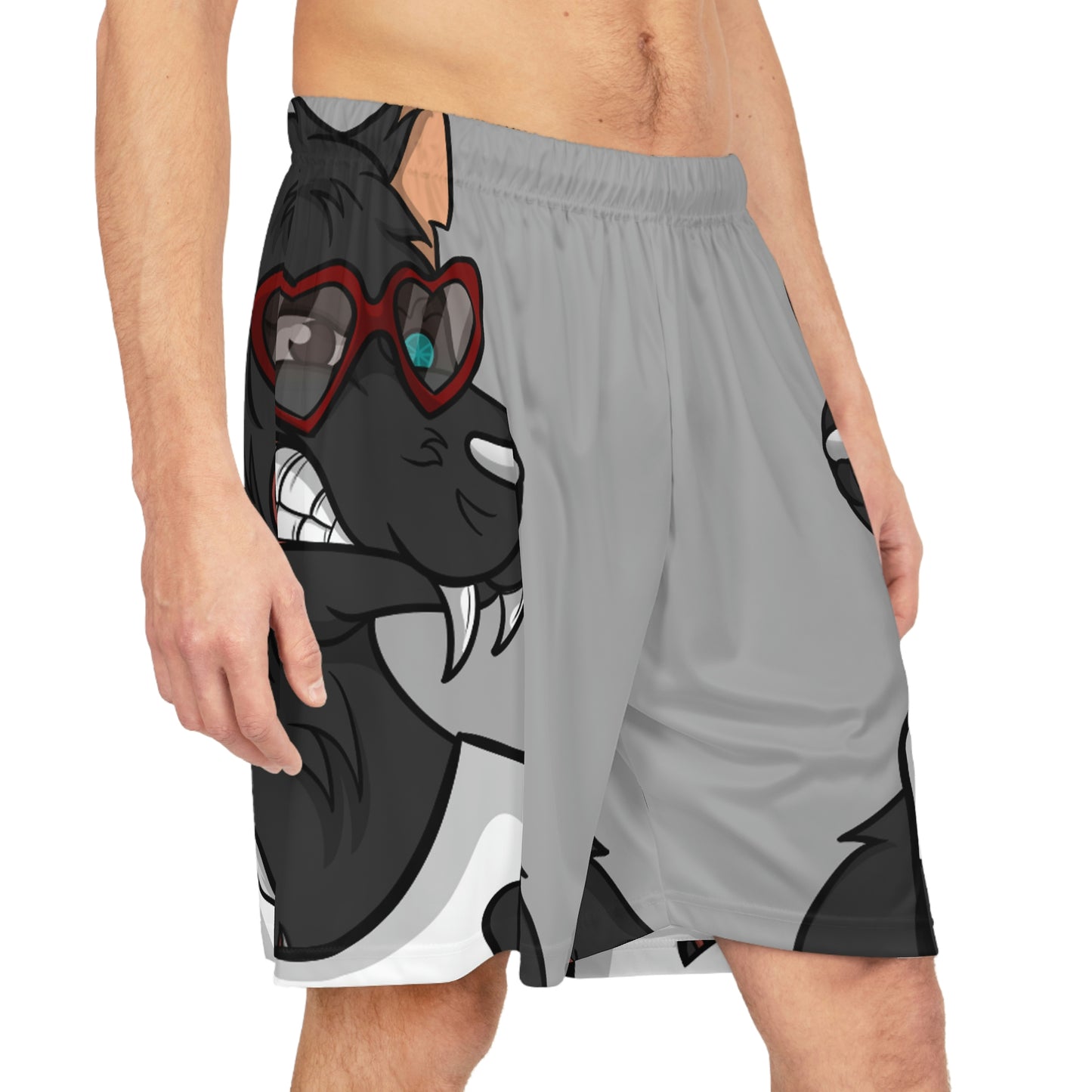 Heart Valentine Black Wolf Cyborg Basketball Shorts