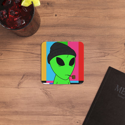 Pipe Smoking Green Alien Black Beanie Coasters (50, 100 pcs)