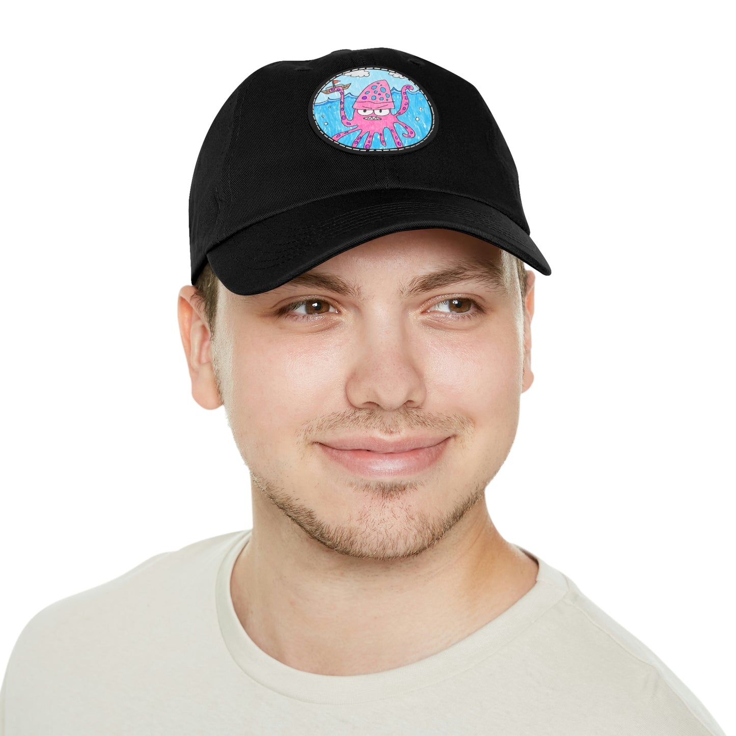 The Kraken Octopus Clean Graphic Dad Hat with Leather Patch (ラウンド)