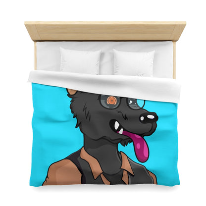 Cyborg Wolf Detective Tongue Out Round Glasses Microfiber Duvet Cover