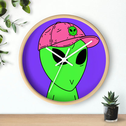 Green Alien V Face Pink Visi hat Visitor Wall clock