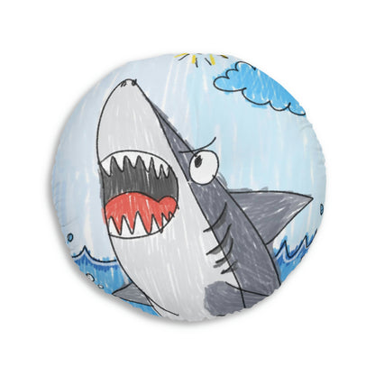 Shark Jaw Teeth Attack Ocean Sea Creature Tufted Floor Pillow, Round