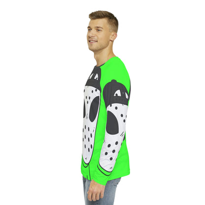 Camiseta AOP de manga larga para hombre con máscara de hockey blanca y verde alienígena visitante 