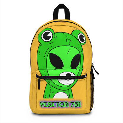 Visitante con cara de oso y perro de dibujos animados, personaje espacial alienígena, rana Kek verde Mochila 