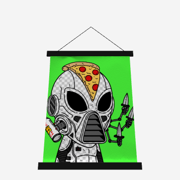 Knive Peppe Pizza Viz Wiz Armored White Future Alien Wood Topped Wall Tapestry - 26" x 36"