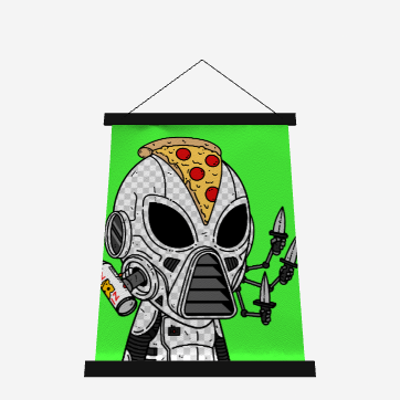 Knive Peppe Pizza Viz Wiz Armored White Future Alien Tapiz de pared con tapa de madera - 26" x 36"