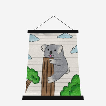 Tapiz de pared con tapa de madera, escalador de árboles, animales, oso Koala, 26 "x 36"