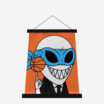 Alien BBall Sport Ninja Mask Orange Basketball Wood Topped Wall Tapestry - 26" x 36"