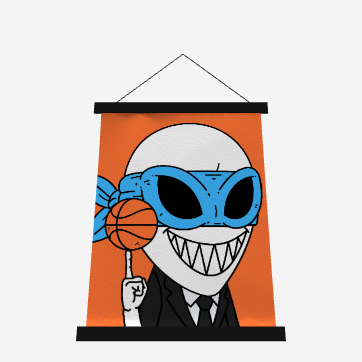 Alien BBall Sport Ninja Mask Tapiz de pared con tapa de madera de baloncesto naranja - 26 "x 36"