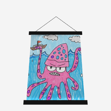 The Kraken Octopus Clean Graphic Wood Topped Wall Tapestry - 26" x 36"