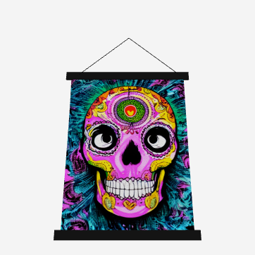 Trippy psychedelic Skull Skeleton Head Face Wood Topped Wall Tapestry - 26" x 36"