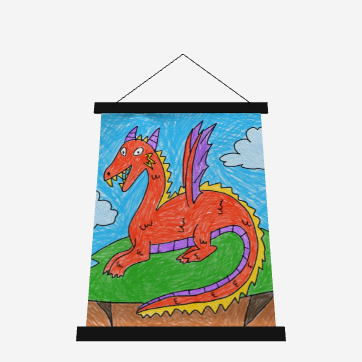 Fierce Dragon Medieval Wood Topped Wall Tapestry - 26" x 36"