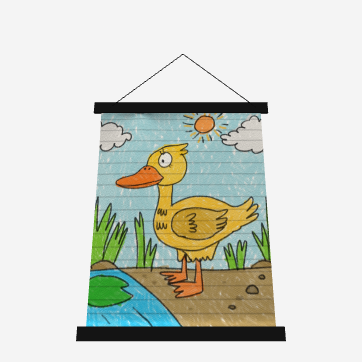 Yellow Duck Bird Pond Wood Topped Wall Tapestry - 26" x 36"