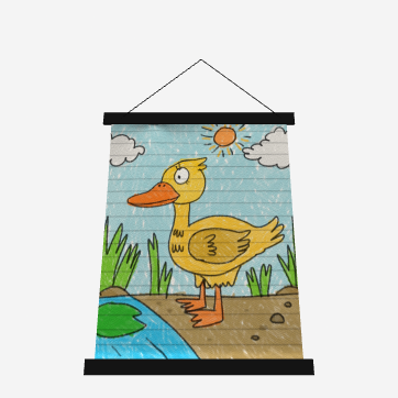 Tapiz de pared con cubierta de madera para estanque de pájaros y patos amarillos - 26 "x 36"